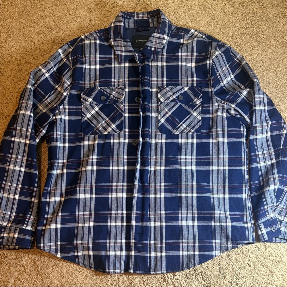 Banana Republic Navy and White Plaid‎ Men's XL Shirt Jacket